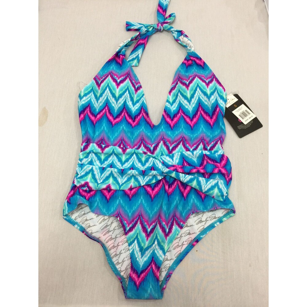 NWT MARILYN MONROE WOMENS HALTER PLUNGE ONE PIECE SWIMSUIT SIZE S